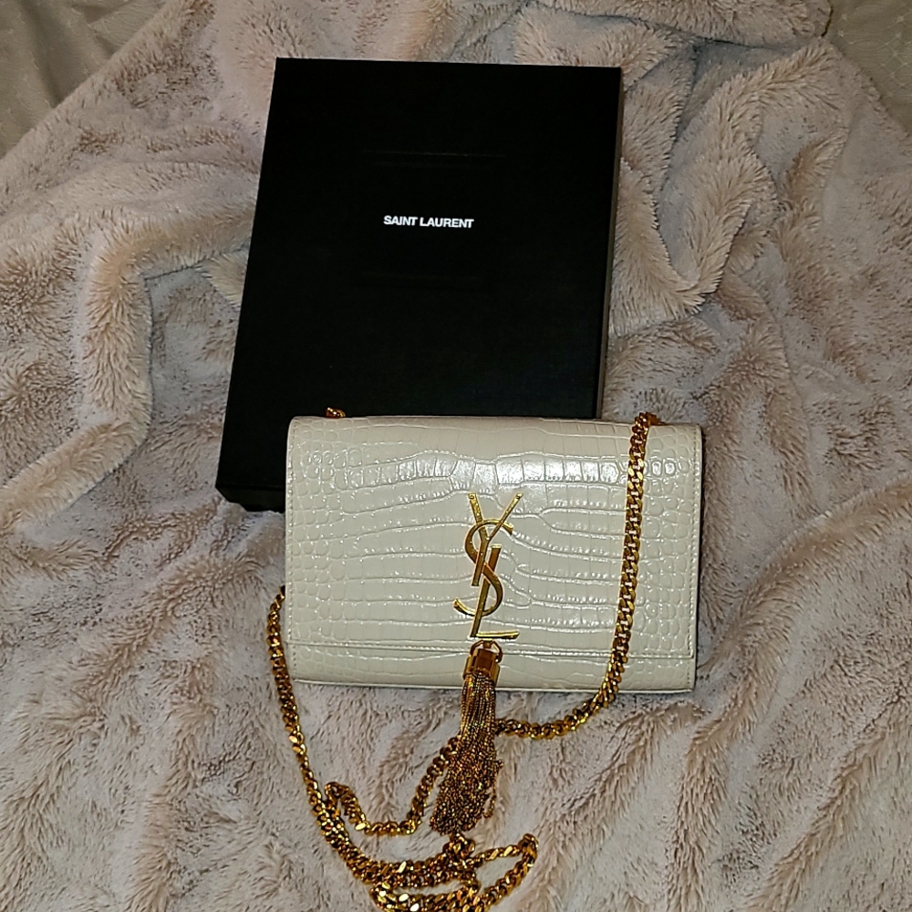 Saint Laurent KATE CHAIN BAG WITH TASSEL IN CROCODILE